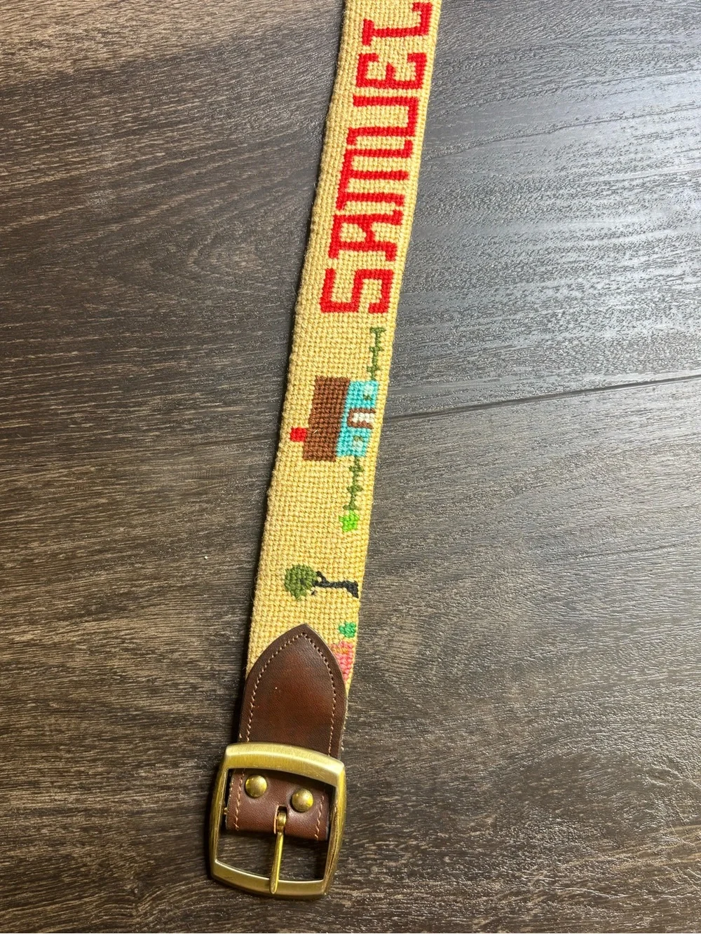 Vintage Handmade Needlepoint Leather Belt Samuel W Duggan Inc Wyss Farms Indiana